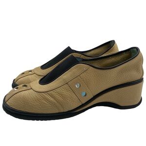 Thierry Rabotin Womens Shoes Slip On Sz 8.5 Tan Black Leather Stretch Comfort